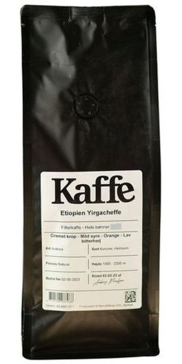 Etiopisk Yirgacheffe kaffe 250 g. (Malet kaffe)