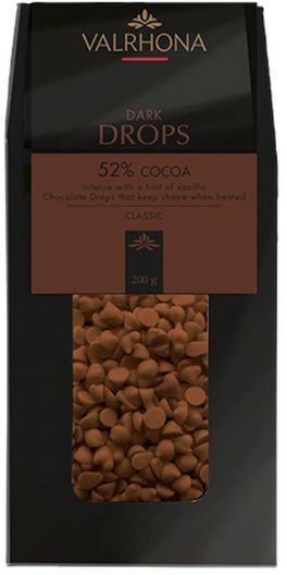 Valrhona - Mørk Chokolade Drops 52%, 200 g
